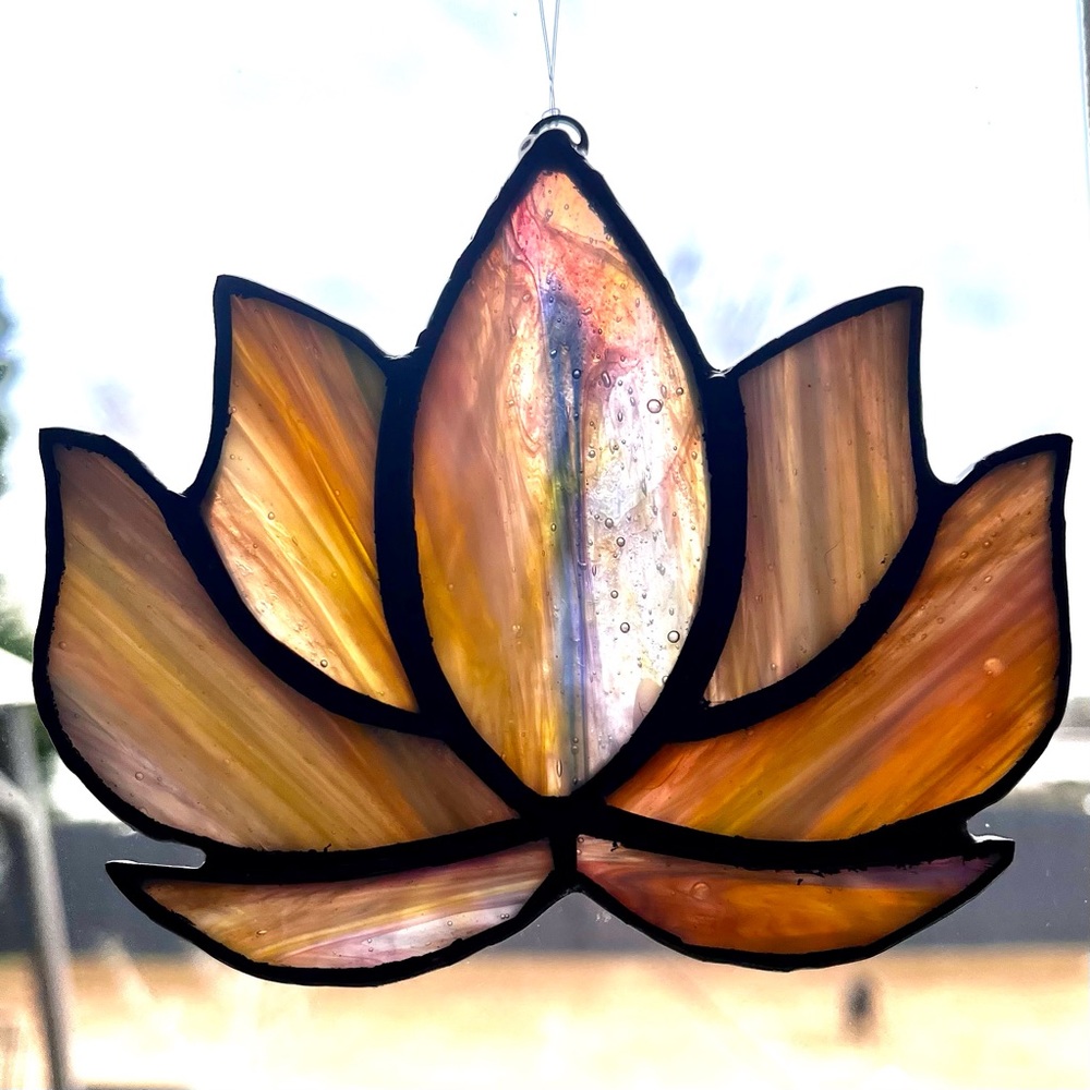Stained Glass Handmade Hand Cut Lotus Blossom by Jaggedglassworks